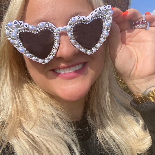 Custom Bride Sunglasses: Fun Rhinestone Heart Sunglasses for  display picture 3