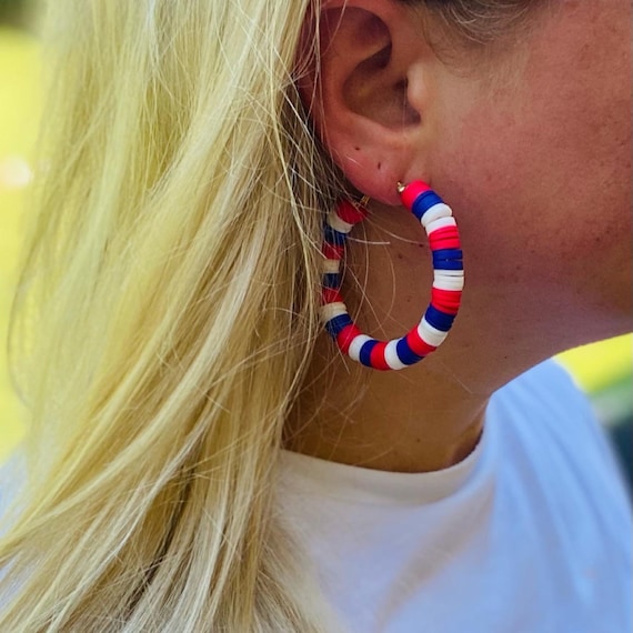 Red white and blue hoop earrings deals