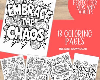 Adult ADHD Coloring Pages, Funny ADHD Quotes Coloring Book, Mental Health Coloring, Stress Relief Activity, Printable Download
