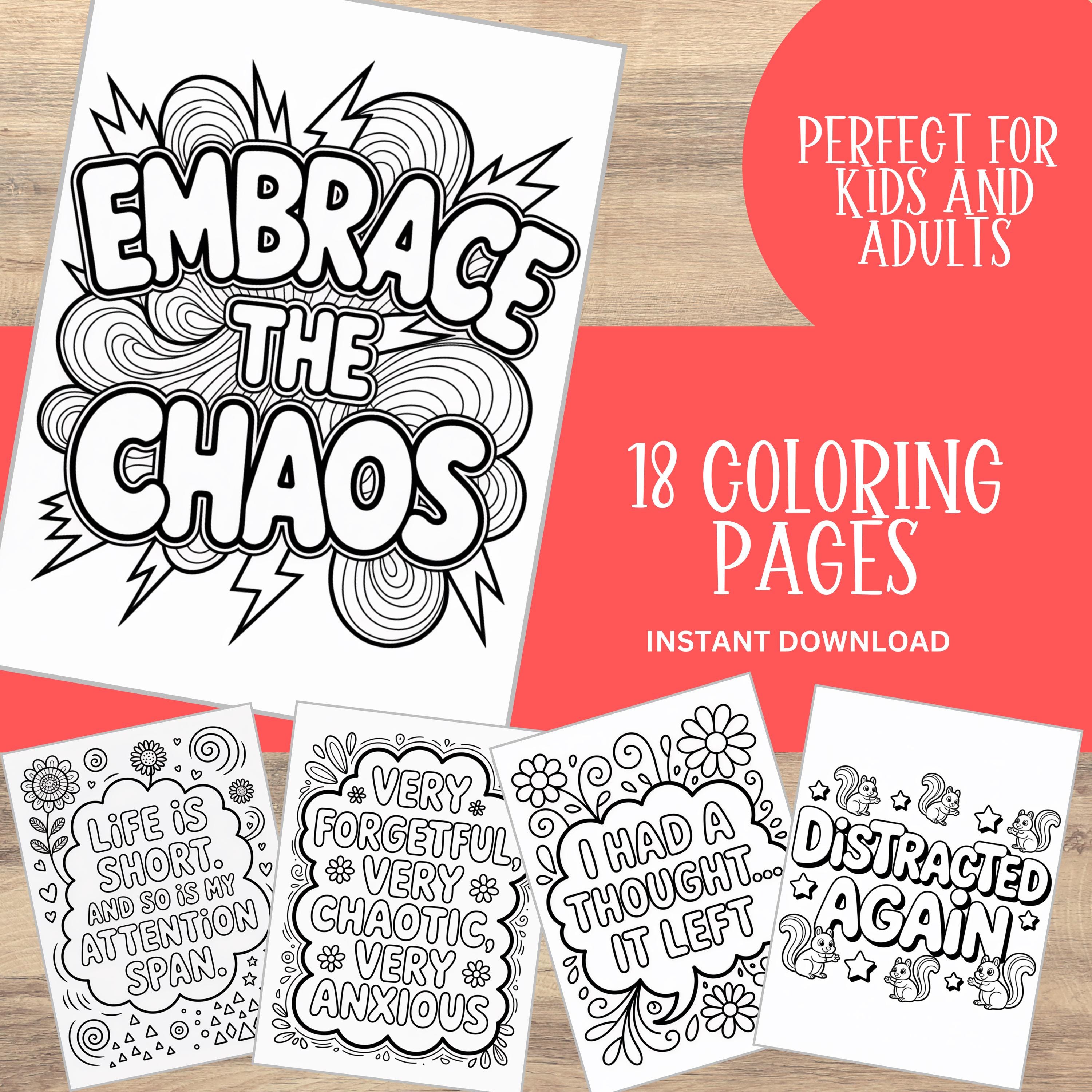 Adult ADHD Coloring Pages, Funny ADHD Quotes Coloring Book, Mental ...