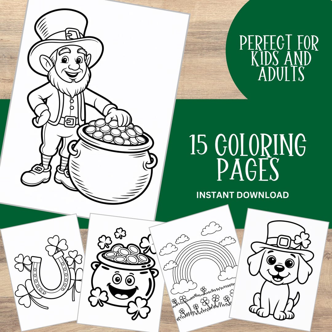 St. Patricks Day Coloring Page Set - Instant Download - Saint Paddy's ...