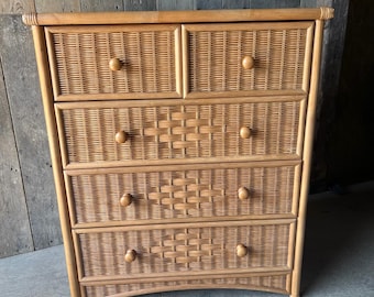 Wicker 5 drawer chest of drawers