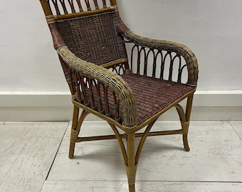 French Vintage Grange Wicker & bamboo armchair /carver
