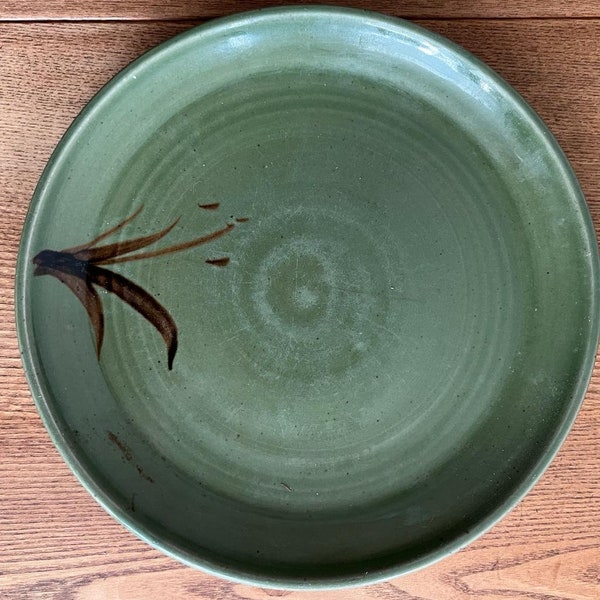 Small Handmade green studio pottery dinner plate