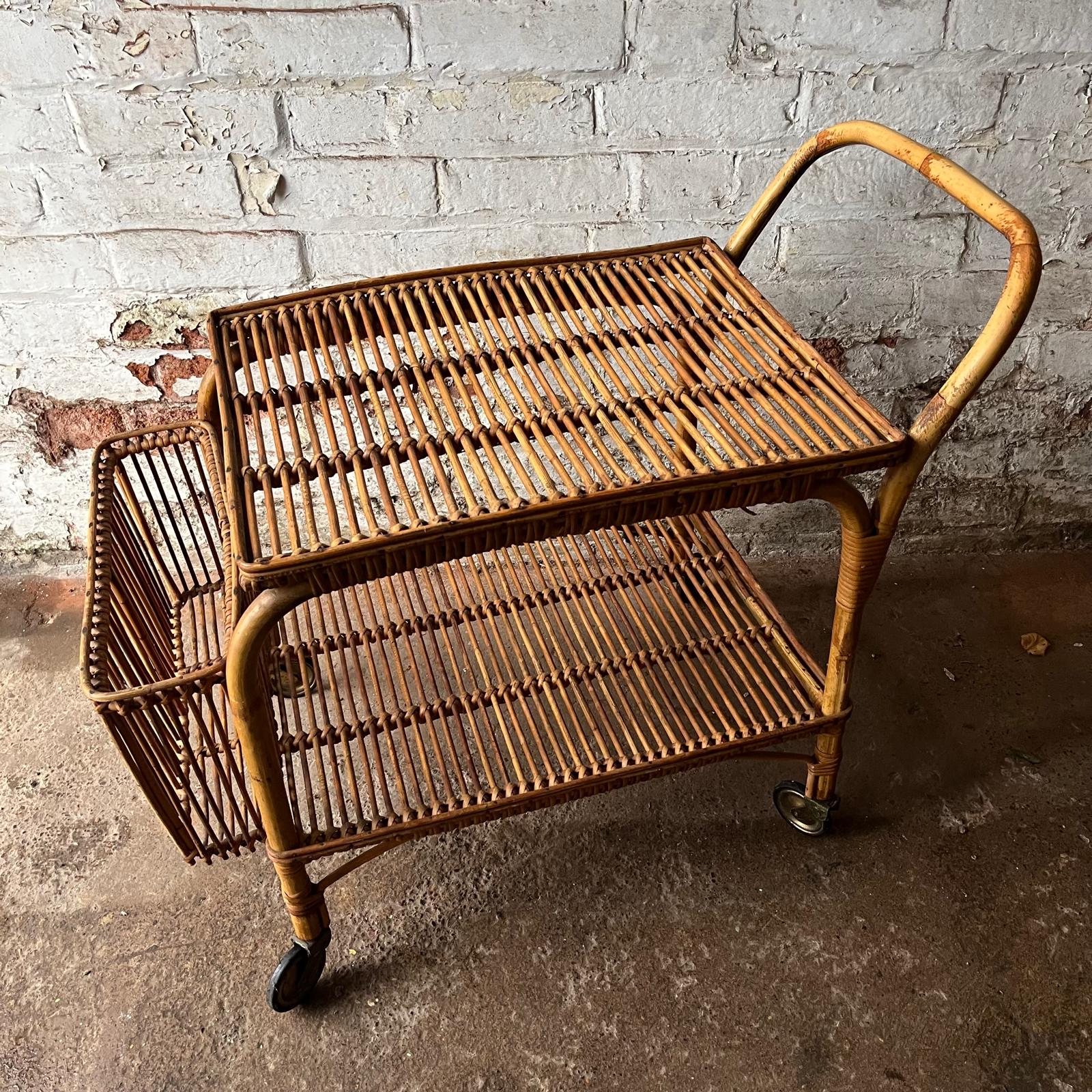 イタリア製 フランコ・アルビニ 60年代 竹と籐製ドリンクカート