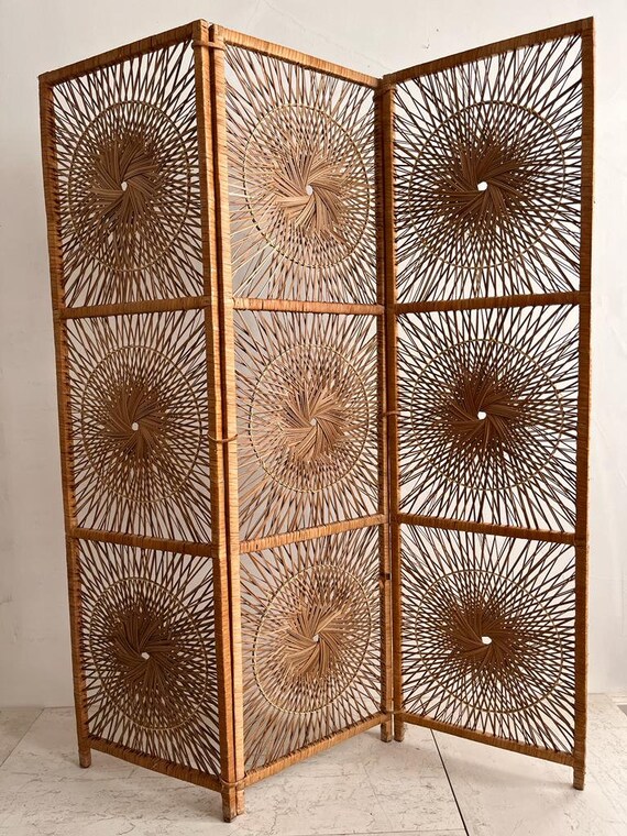 Vintage Rattan & Cane Sunburst Room Divider/sunburst Screen/ Etsy