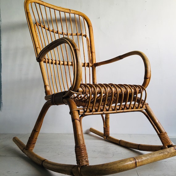 Vintage Franco Albini Bamboo Midcentury Rocking Chair Armchair