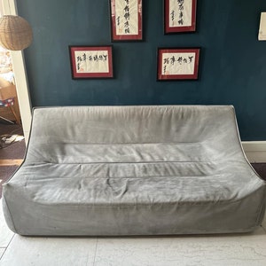 French Ligne Roset pale blue suede settee