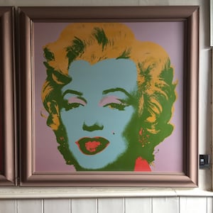 Large framed pop art print on board of Marilyn Monroe in the style of Andy Warhol
