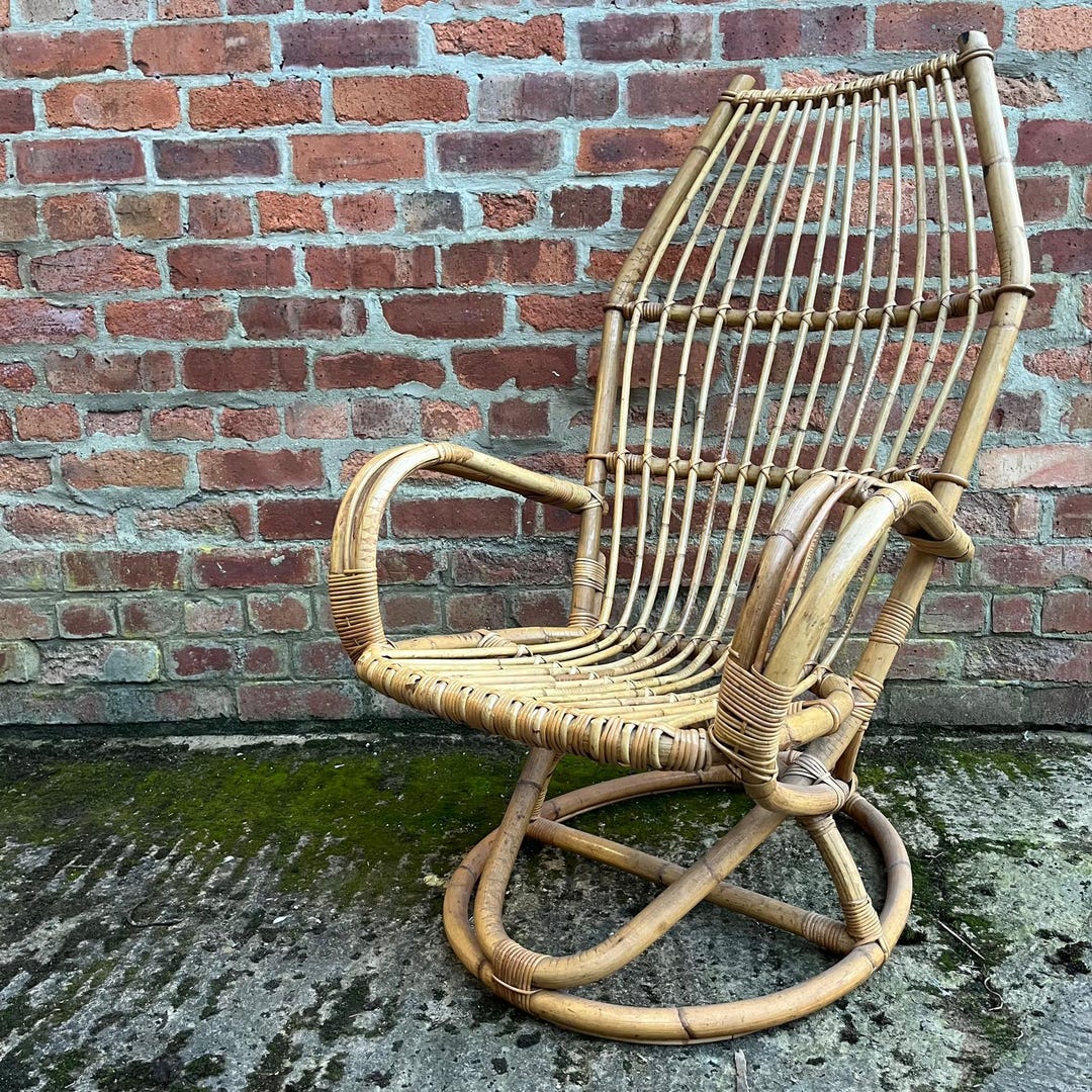 Sedia/poltrona in bambù vintage con base circolare Italia