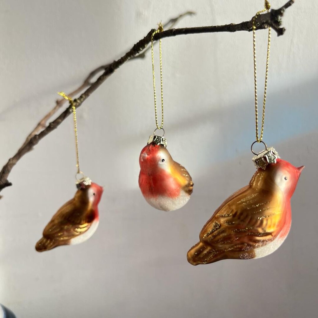 A Set of 3 Vintage Robin Christmas Tree Decorations Etsy