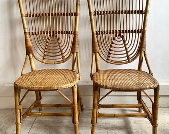 Paire de chaises Audoux Minet en bambou des années 1950