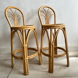 A Pair of  Mid Century bamboo bar Stools  Set of 2