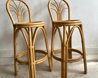 A Pair of  Mid Century bamboo bar Stools  Set of 2