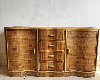 Mid Century Bamboo and Cane wavy sideboard