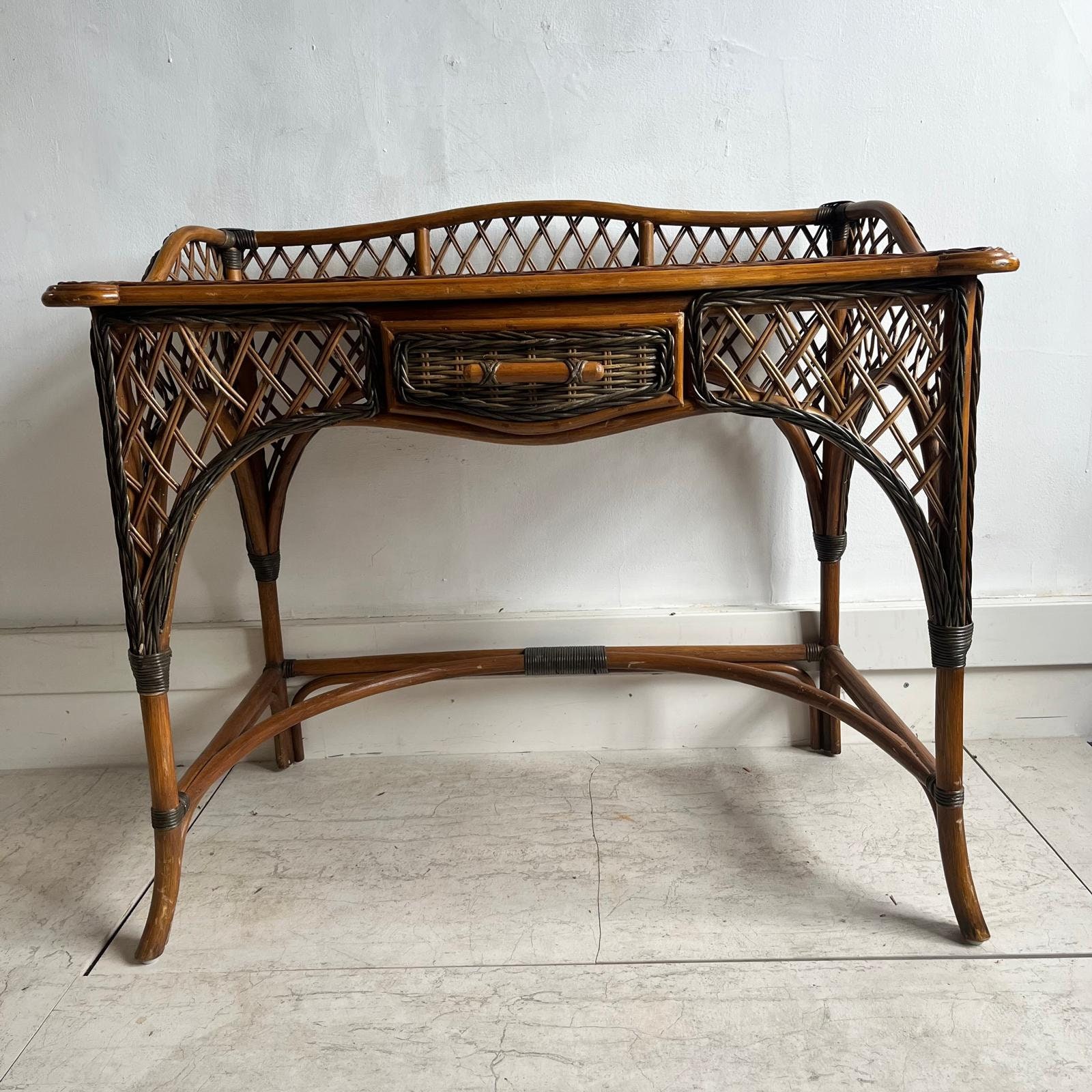Vintage rattan & bamboo dressing table / desk