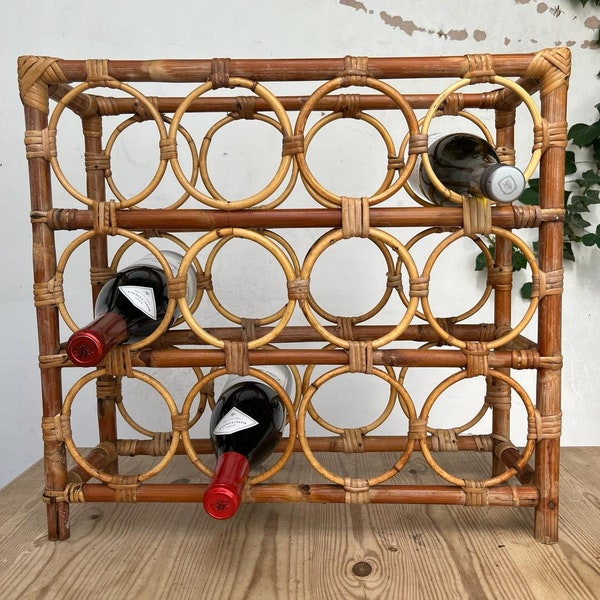 Botellero/almacenamiento vintage de bambú de los años 60
