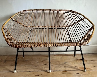 Assento vintage de bambu de 2 lugares/assento de amor/assento