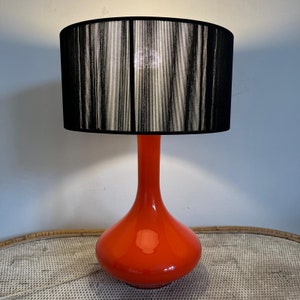 Mid Century Orange Glass tall stemmed table lamp