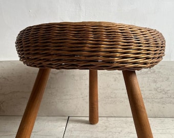 Vintage Wicker Foot Stool | Tony Paul Inspired 3 Leg Stool - Etsy