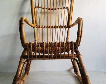 Vintage Franco Albini Bamboo mecedora de mediados de siglo / sillón / silla