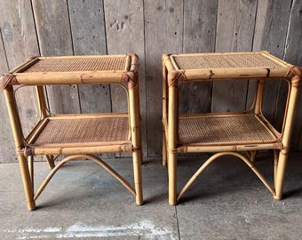 A pair of Bamboo and cane open shelved Nightstands