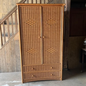 Vintage wicker Wardrobe with 2 lower drawers