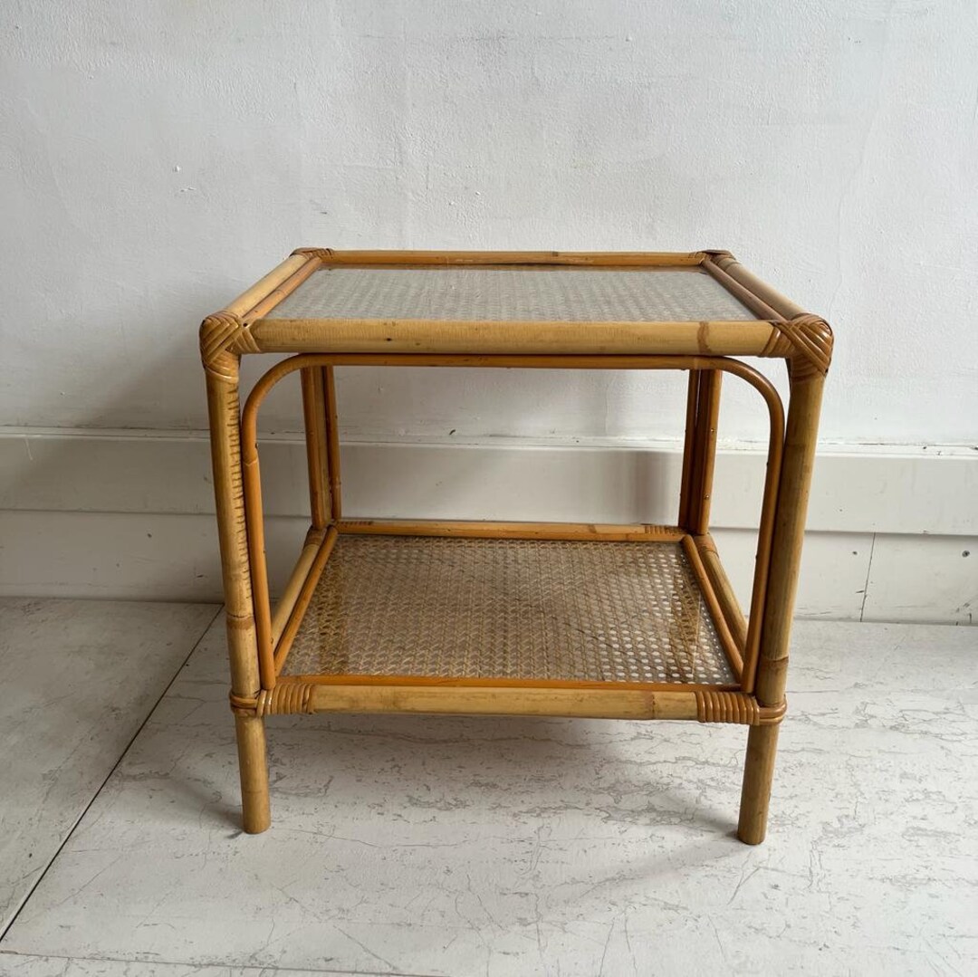 Bamboo & Cane Glass Top Table / Side Table/ Bedside Table Etsy