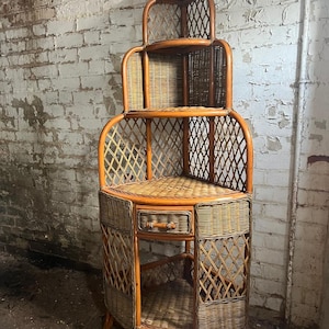 Vintage wicker corner cabinet / shelf unit/ storage / shelving
