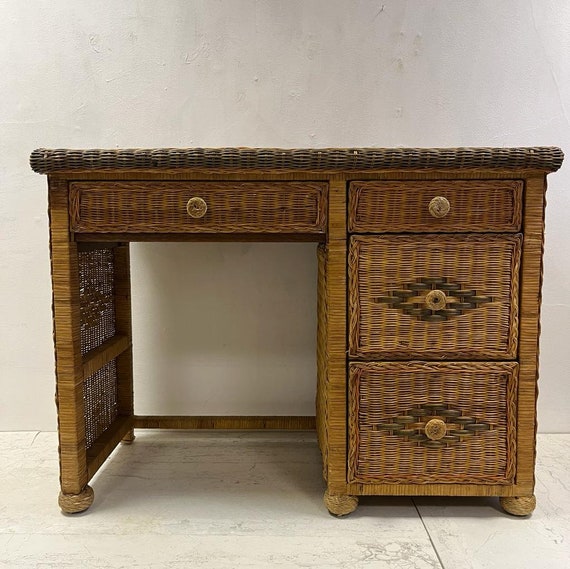 Vintage Wicker Desk Dressing Table Etsy Canada
