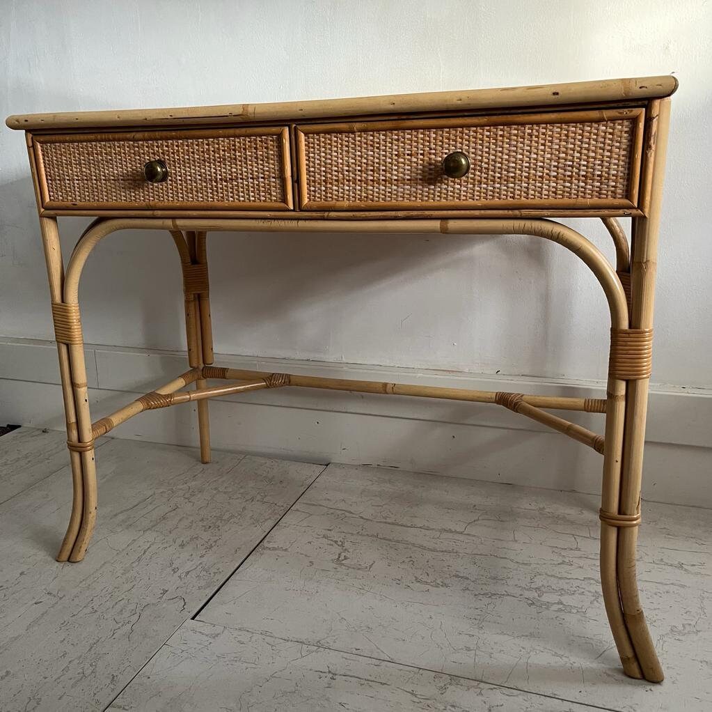 Offex rattan writing desk with 3 drawers deals