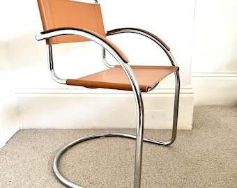Vintage Italian Effezeta Tan leather  cantilever chair