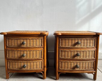 A pair of wicker bedside tables with 2 drawers