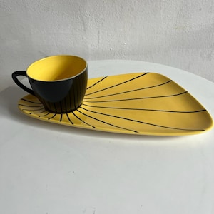 Gelb und schwarz Krone Devon Frühstück Set, Tasse und übergroße Untertasse / Teller / Geschenk