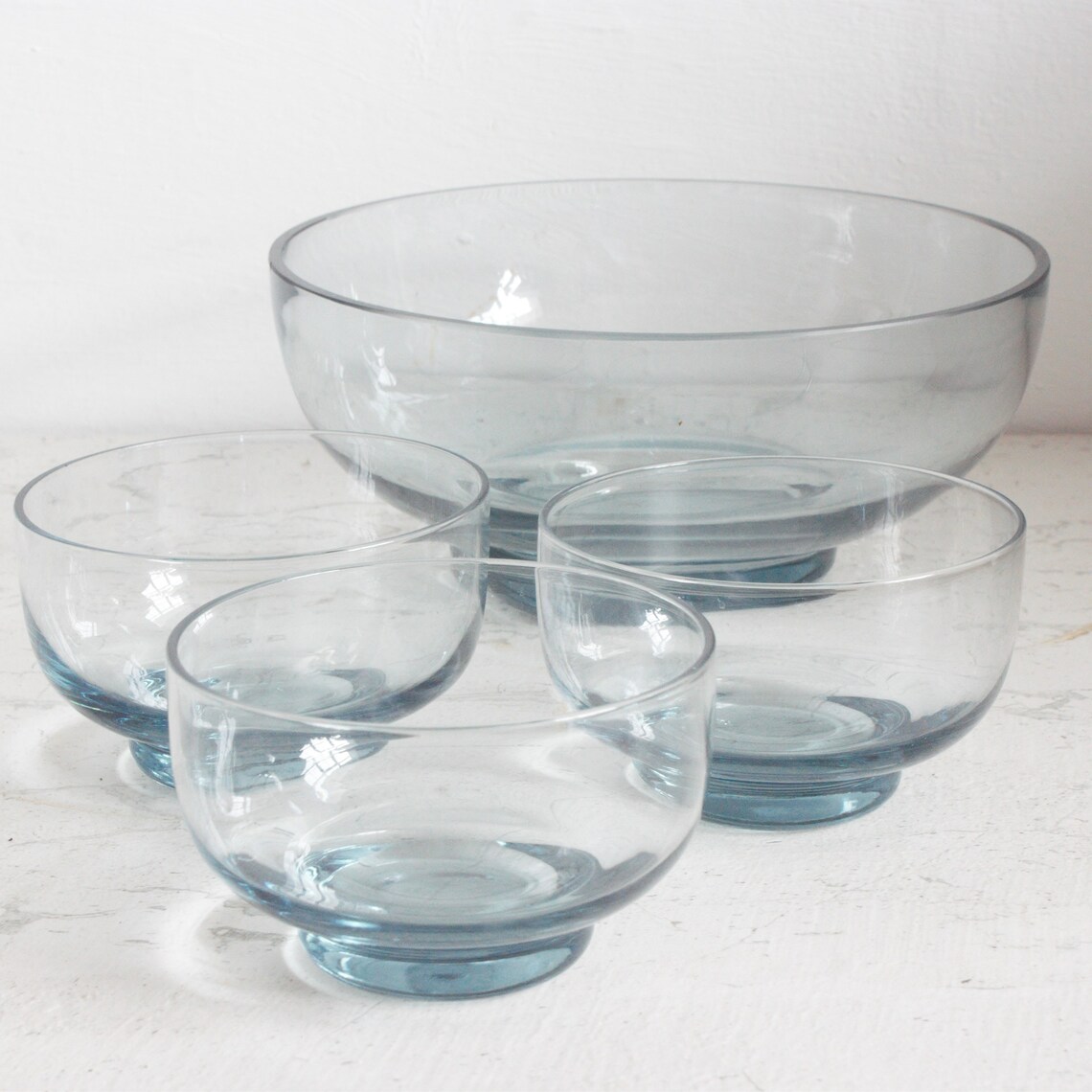 Vintage Blue Glass Large Serving Bowl With 3 Pudding Bowls Etsy