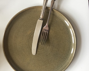 Handmade rediscova Studio Pottery sage green glazed plate/ gift