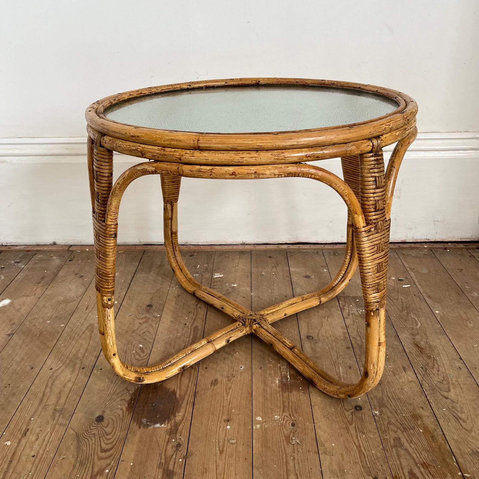 Bamboo Glass Top Table / Round Coffee Table - Etsy