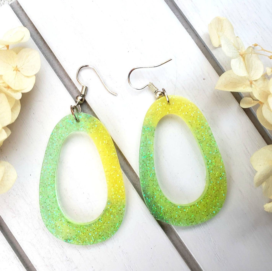 Neon Glitter Earrings Neon Dangle Earrings Oval Earrings Etsy