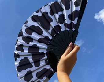 Cow Animal Print Fan / Hand Folding Fan / Rave / Festival / Party