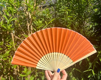 Orange Fan / Hand Folding Fan / Bamboo / Fancy Dress / Party / Wedding
