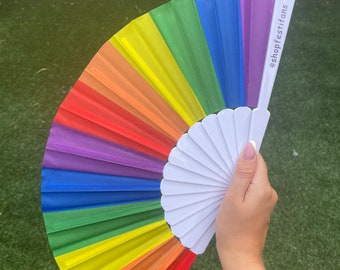 Rainbow Print Fan / Hand Folding Fan / Pride / Festival / NHS / Ibiza / Gift