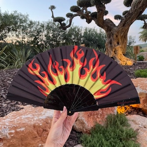 Burning Fire Print Fan / Hand Folding Fan / Rave / Festival / Party