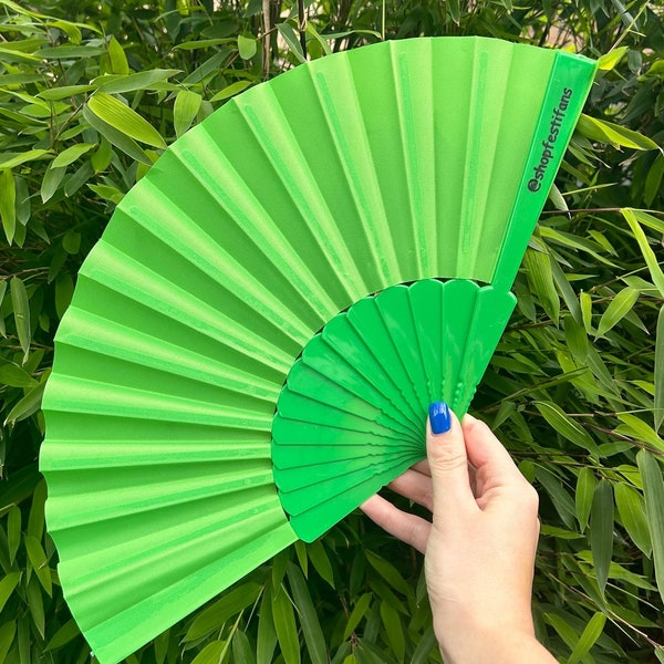 Green Fan / Hand Folding Fan / Rave / Festival / Party / Wedding / Ibiza / Summer