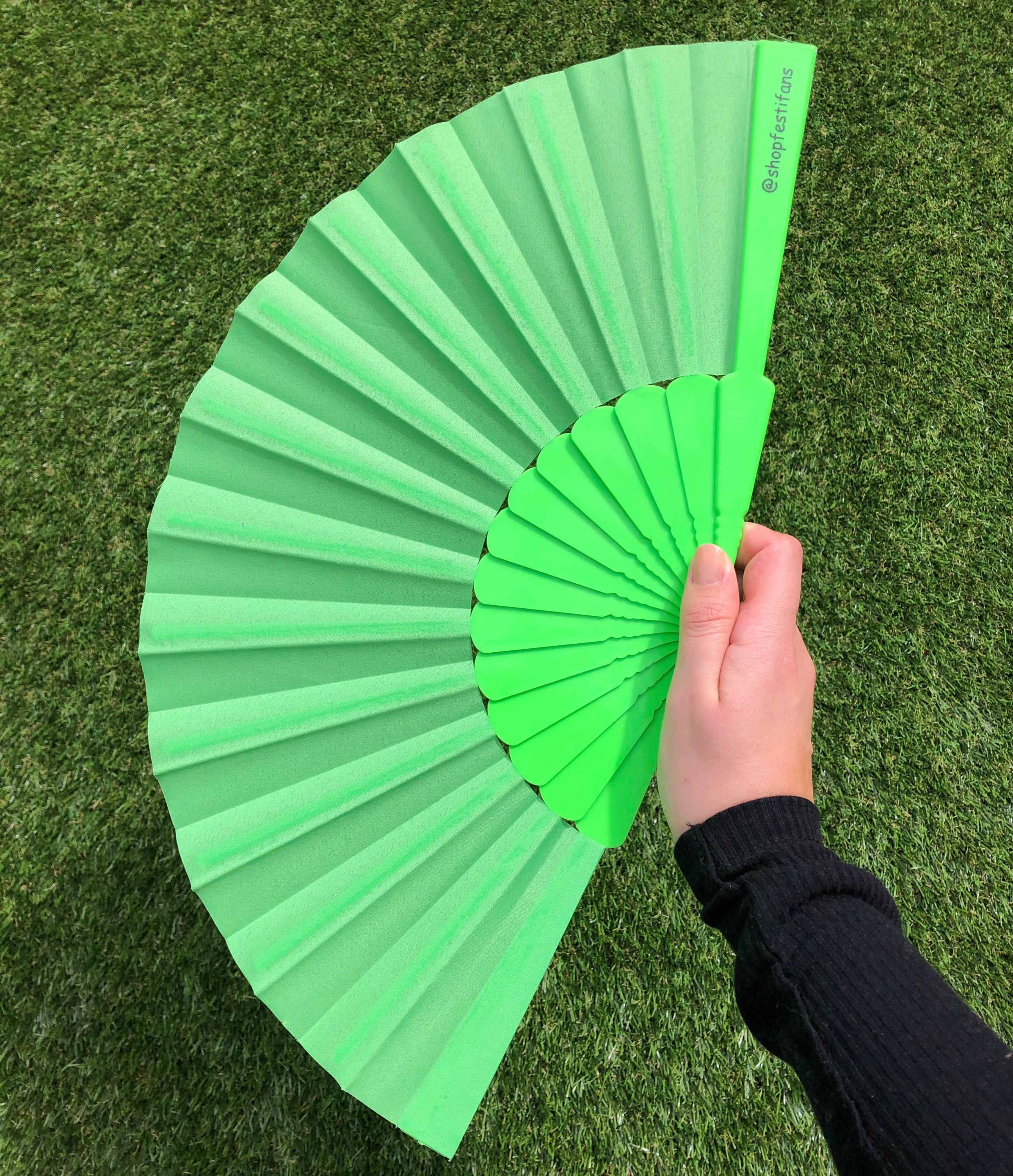 Green Fan / Hand Folding Fan / Rave / Festival / Party / Etsy