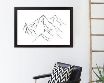 Modern mountain sketch print, PRINTABLE, Wall art, Living room art, Bedroom art, minimalistic, bohemian, nature, modern decor