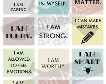 Affirmation cards for kids, DIGITAL DOWNLOAD, 8.5x11 print, cutout or frame, all ages, teens, young adults, pandemic