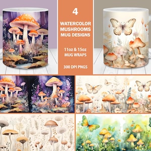 Pilze Mug Wrap Bundle 11 Unzen und 15 Unzen Becher Vorlagen, sofortiger digitaler Download, Pilz Kaffeetasse Design, Fungi Mug