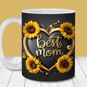 Beste Mama Becher wickeln, 11 Unzen und 15 Unzen Becher Vorlage, sofortiger Download, Becher Sublimation PNG, Sonnenblume Becher Design, Muttertagsbecher