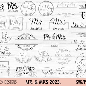 Paquete SVG de Sr. y Sra. 2023, monograma de Sr. y Sra., camisa de pareja svg, matrimonio svg, boda svg, aniversario svg