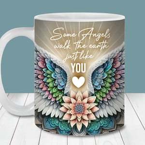 Caneca com citação de anjo embrulho PNG, modelo de caneca de 11 onças e 15 onças, download instantâneo, sublimação de caneca PNG, presente de mãe tia avó, caneca religiosa cristã